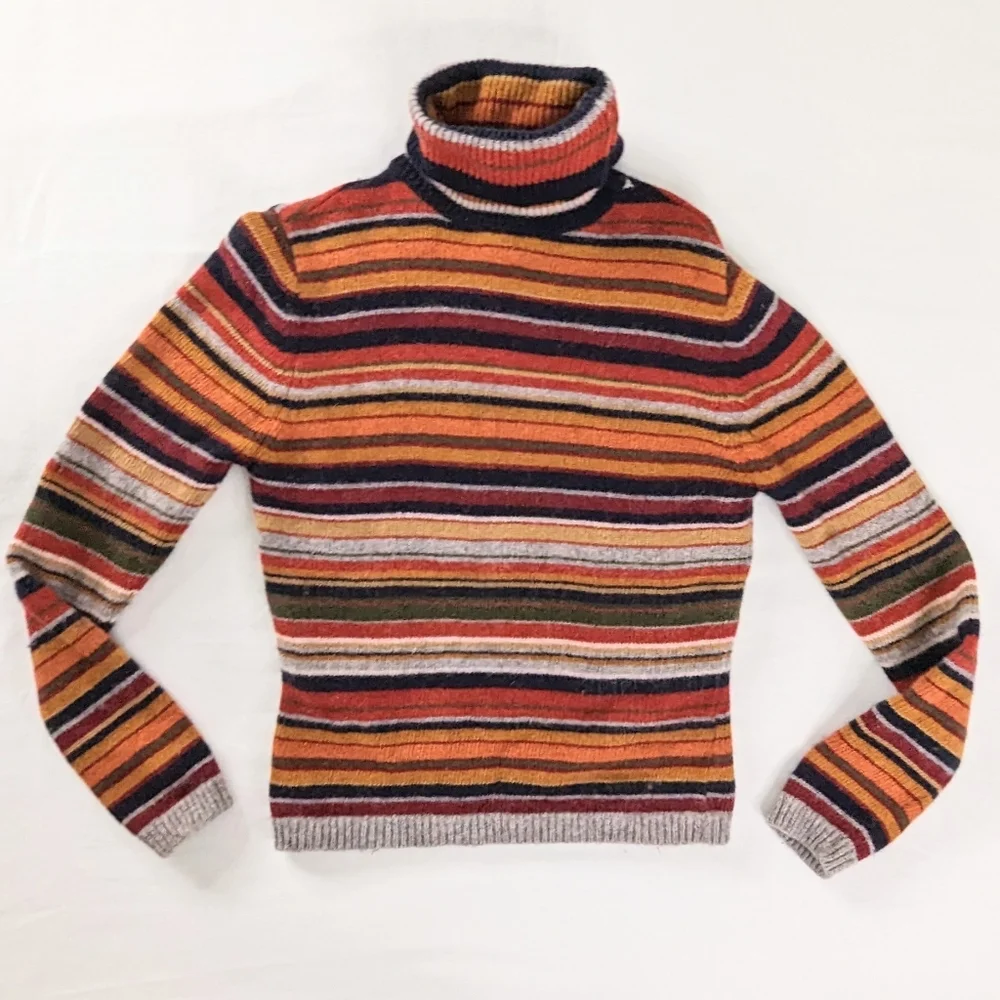 Oxford Fulham Retro Lambswool Stripe Turtleneck Sweater - Picture 1 of 8
